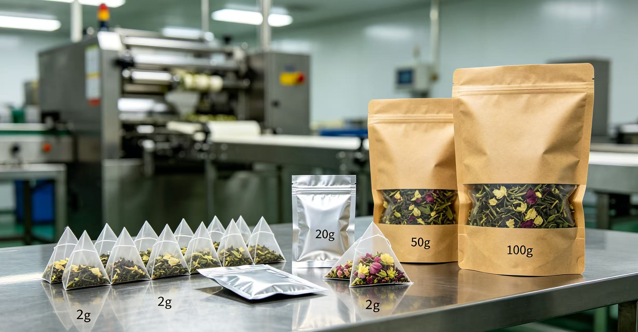 Fleksibel vægtjustering gør, at 2g-100g te-vægtemaskine af høj kvalitet passer til fremstilling af blandet batch-te
